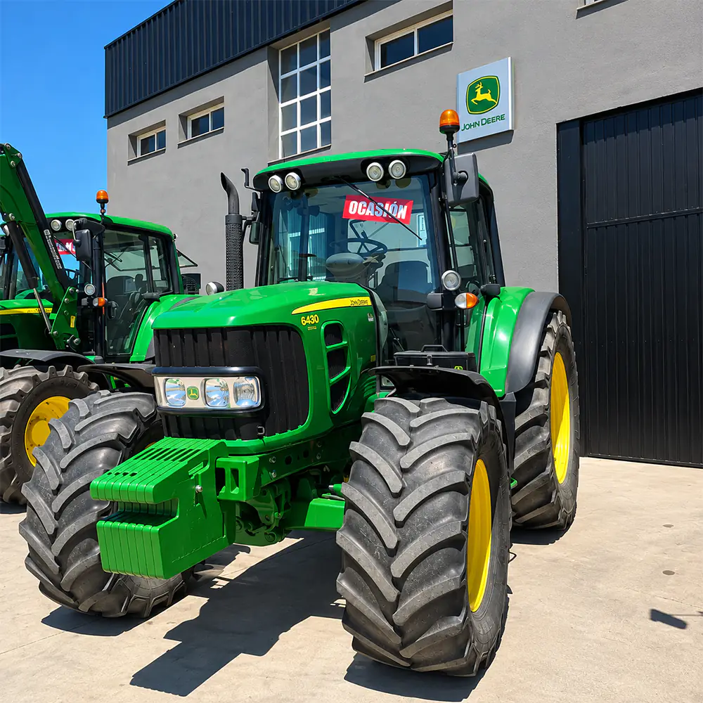 Tractor John Deere 6430 Premium visto de frente.